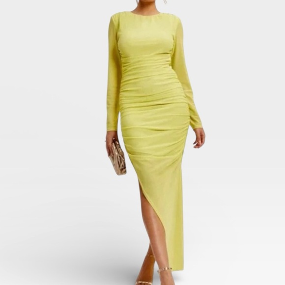 Vici Runched Lime Glitter Bodycon Maxi Long Sleeve Dress SMALL - Picture 2 of 15